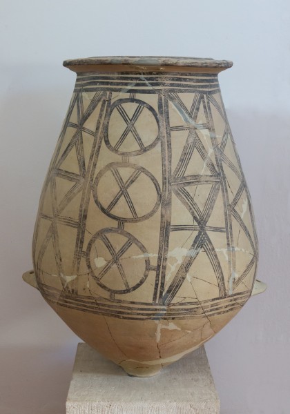 Aegina middle bronze age storage jar with geometric painted decorations