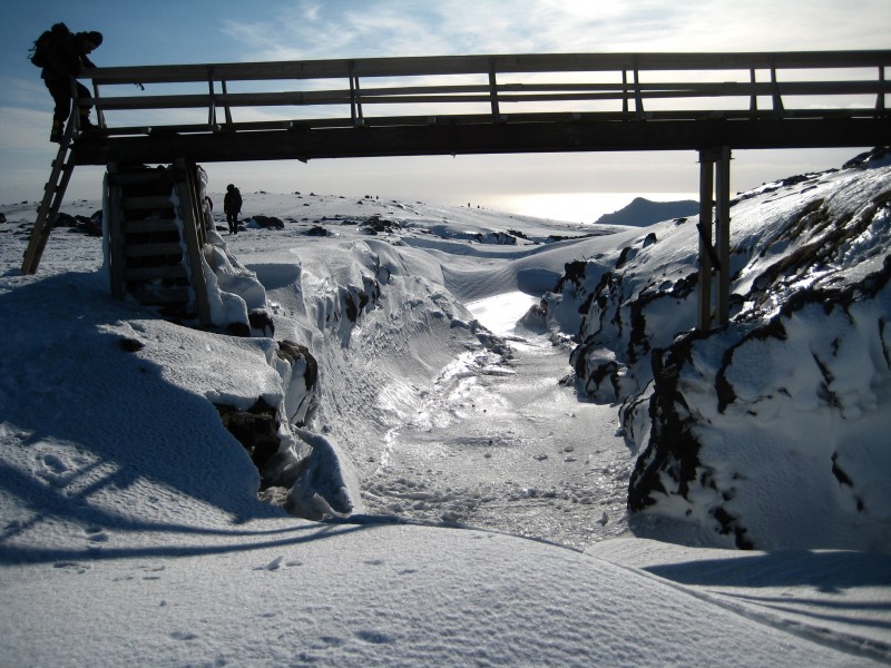 Bridge over frozen river