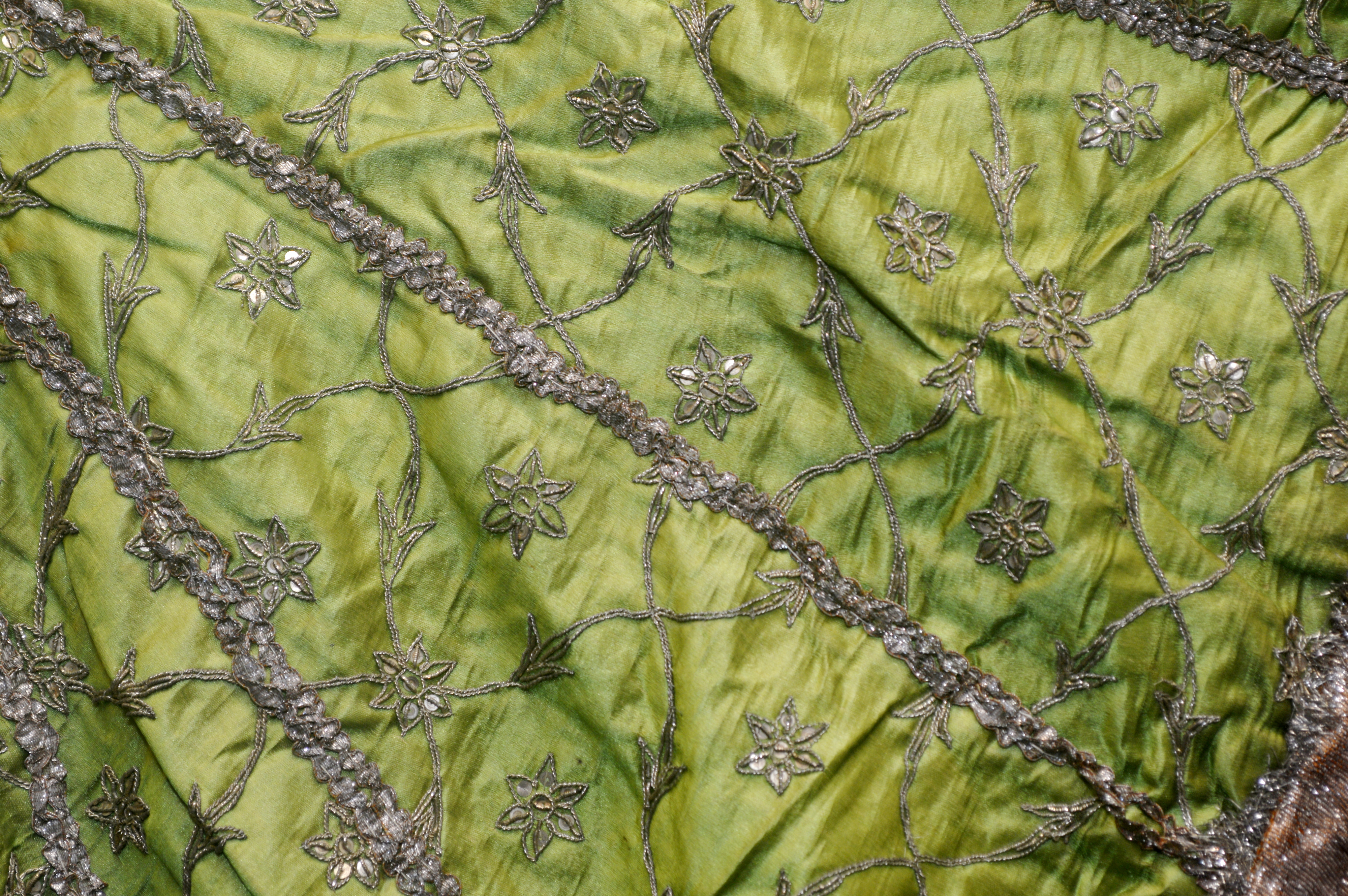 Green cloth with embroidery, detail, Crafts Museum, Delhi