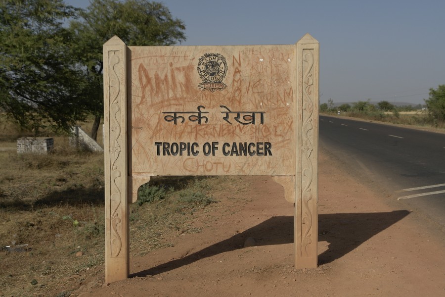 Tropic of Cancer board near Bhopal, India