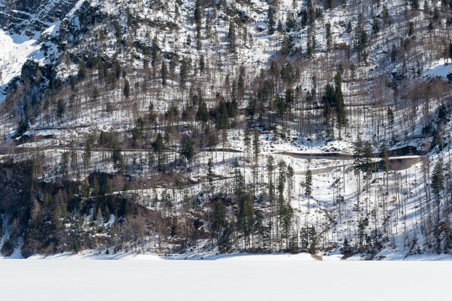 Tarvisio Lago del Predil mit Serpentinen der Passstrasse 18032016 2901