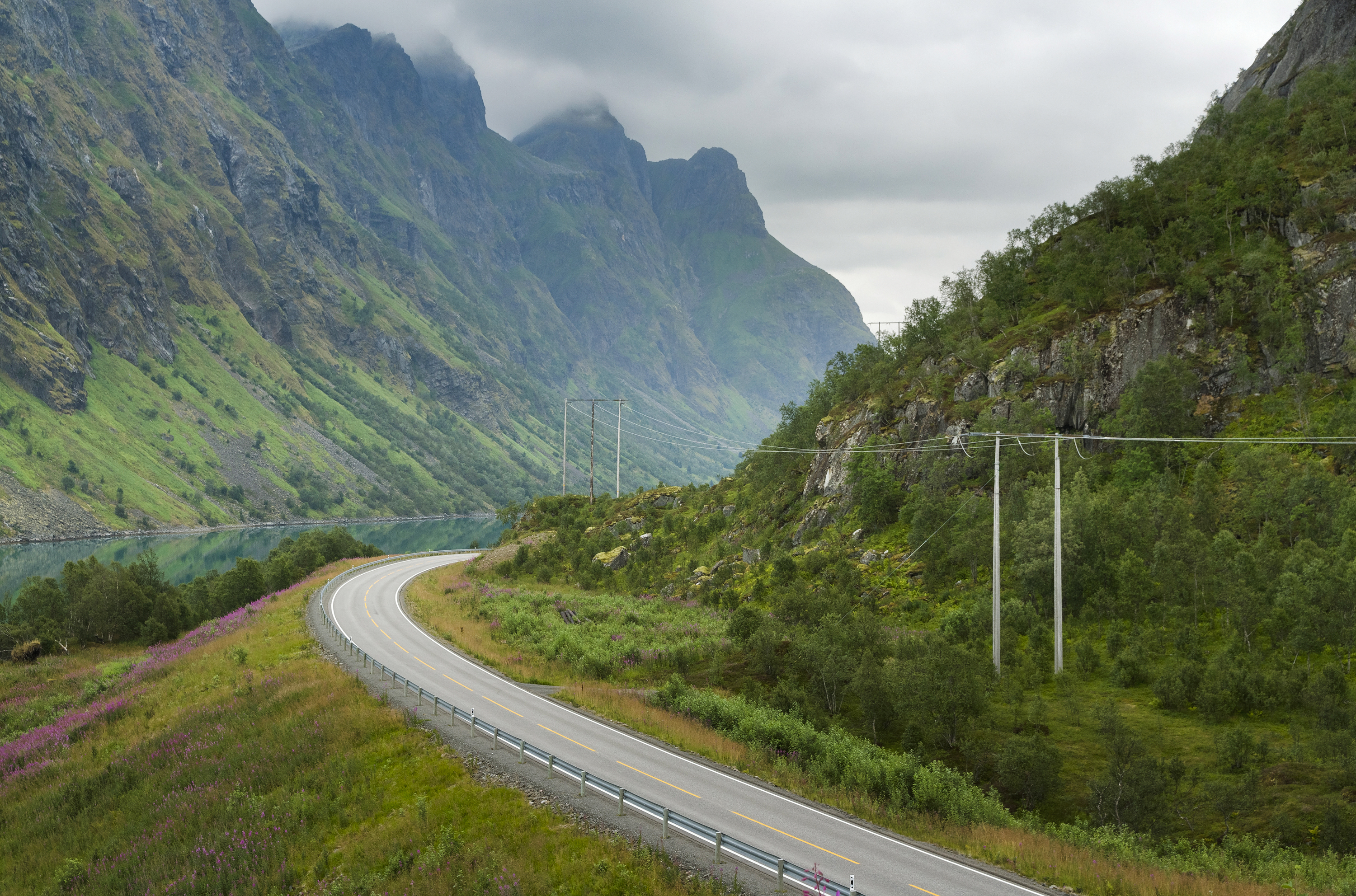 E10 road (Lofast) at Ingelsfjorden, Hadsel, Nordland, Norway, 2014 August - 2