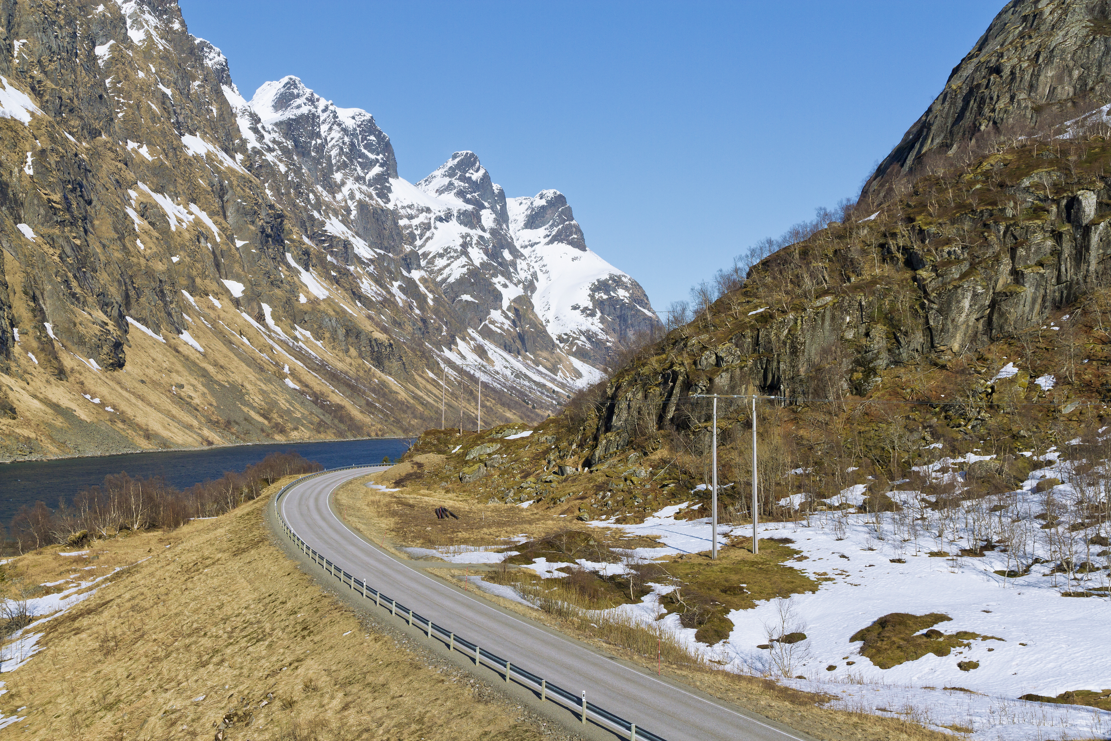 E10 road (Lofast) at Ingelsfjorden, Hadsel, Nordland, Norway, 2015 April
