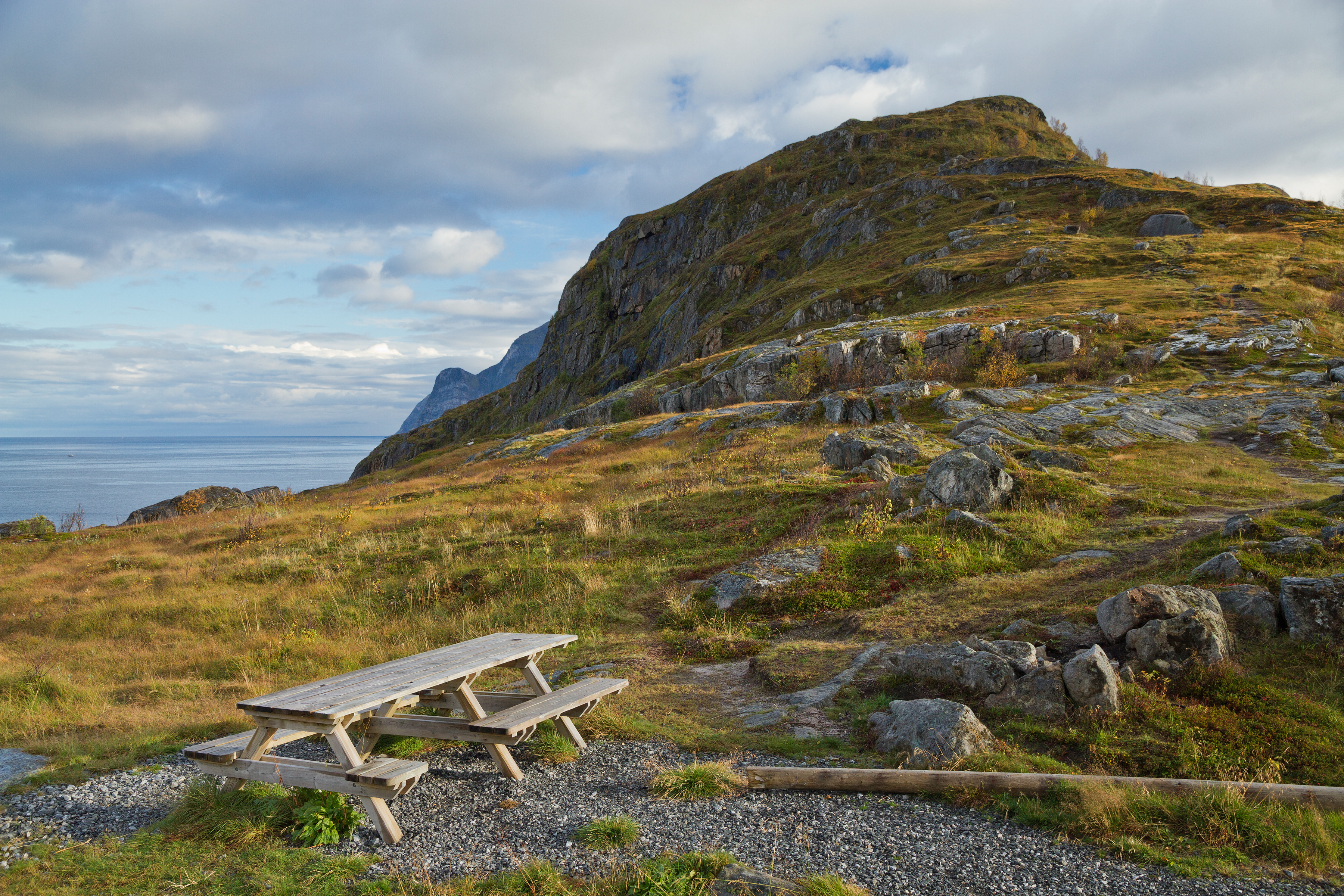 Picnic table at Knuten, Senja, Troms, Norway, 2015 September