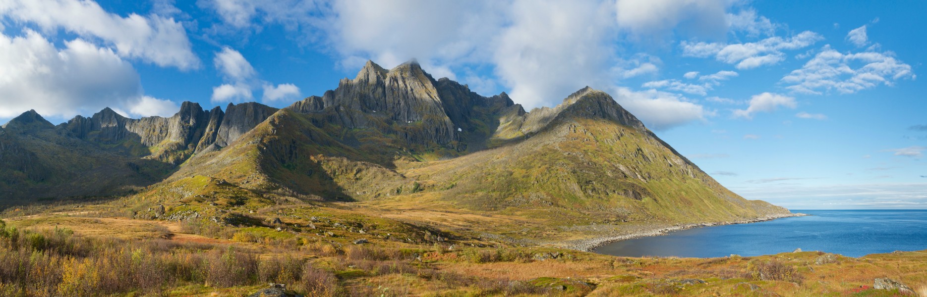 Mountain massif of Fjølhaugen at Knutevika in Senja, Troms, Norway, 2015 September