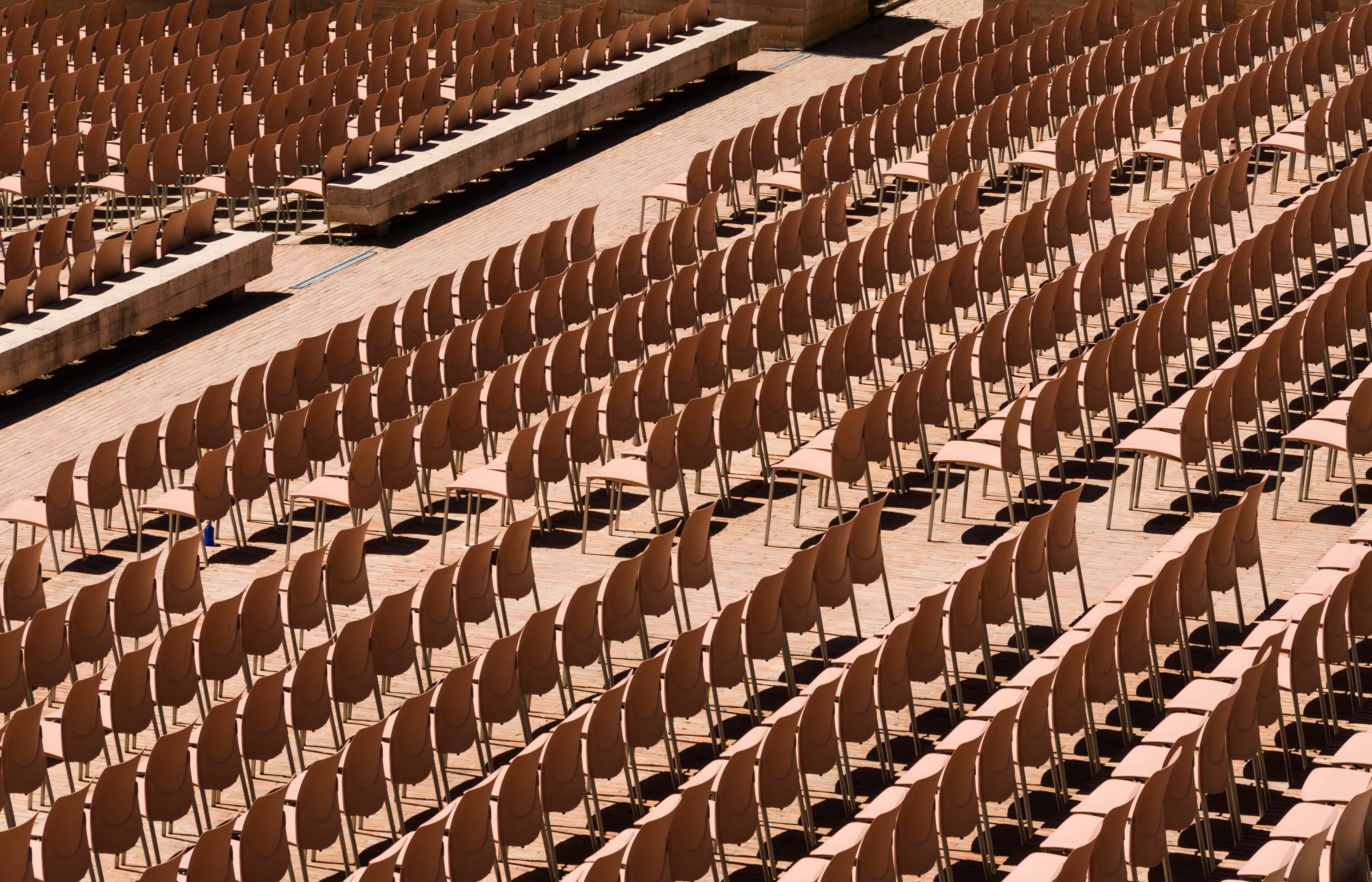 Chairs, blue bottle, Generalife, Granada, Spain
