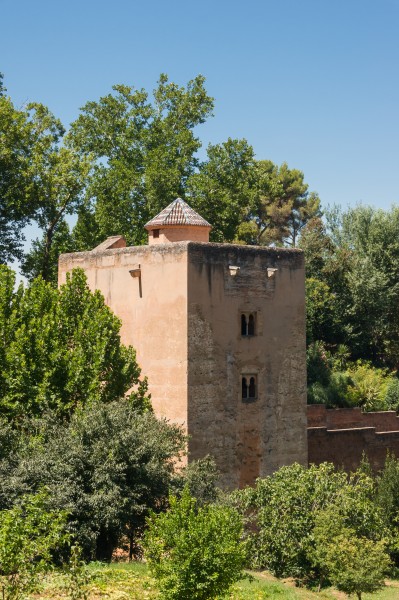 Tower of the captive lady, Alhambra, from Generalife gardens, Granada, Spain