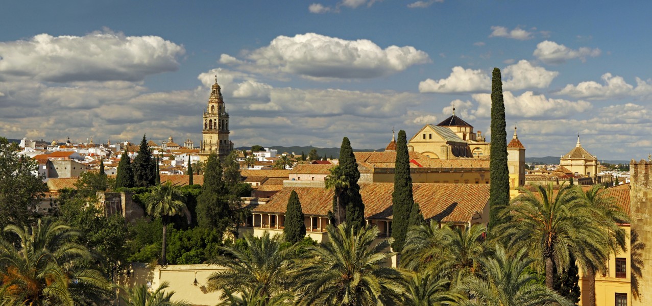 View to the Great Mosque from the Lions Tower of the Alcázar de los Reyes Cristianos. Cordoba, Spain