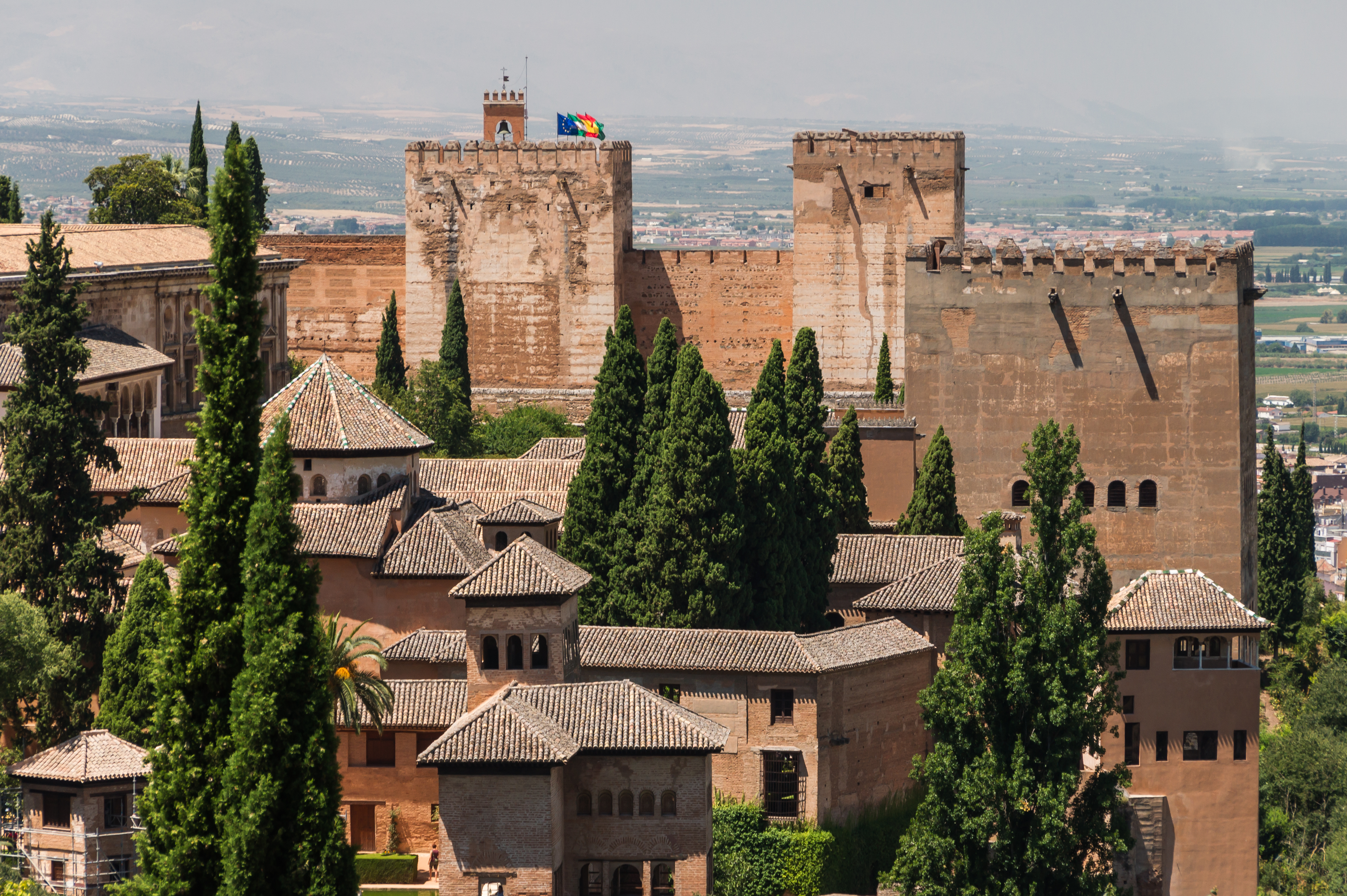Roofs and towers of Alhambra from Generalife, Granada, Spain