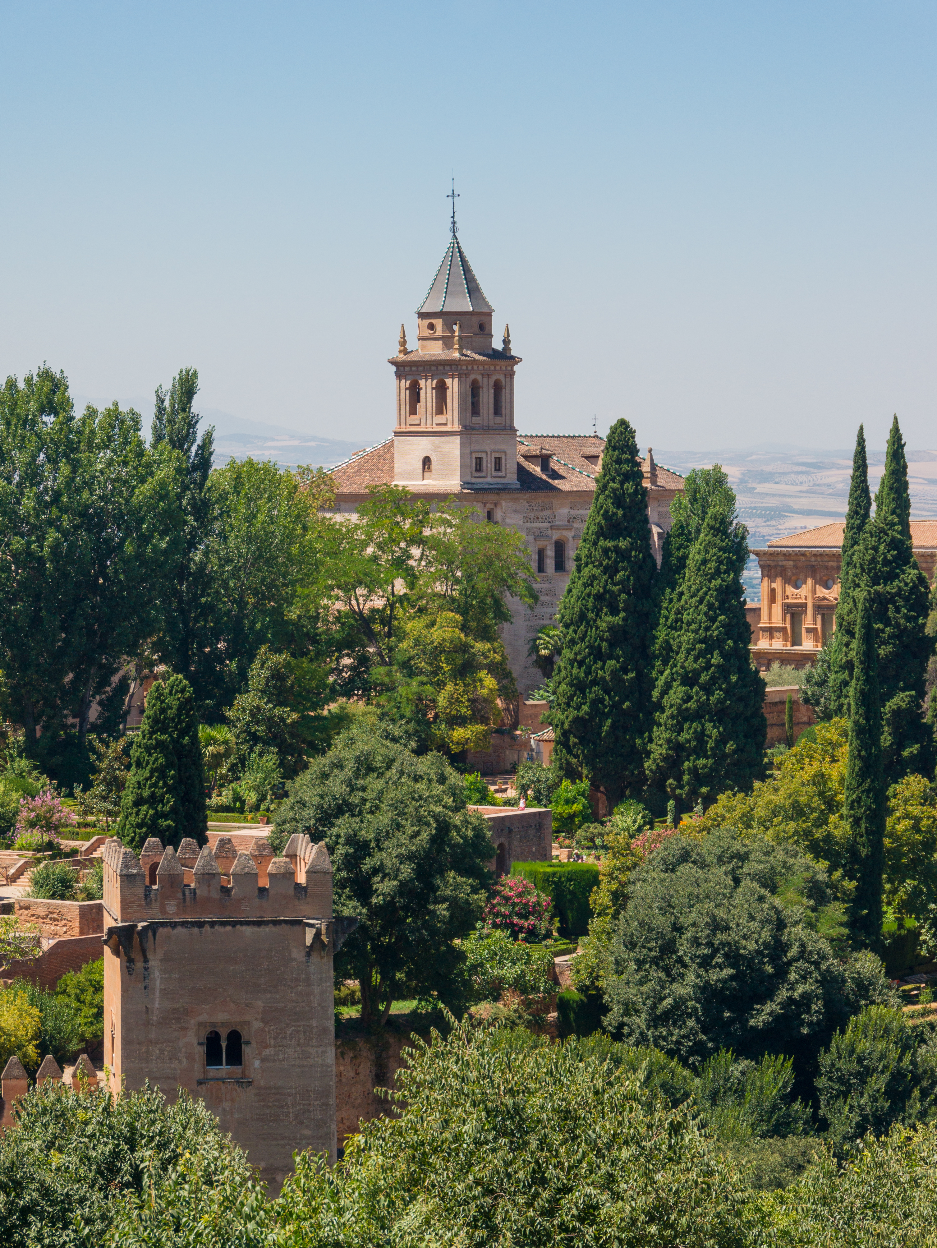 Santa Maria de la Alhambra, tower of the captive lady, from Generalife, Granada, Spain