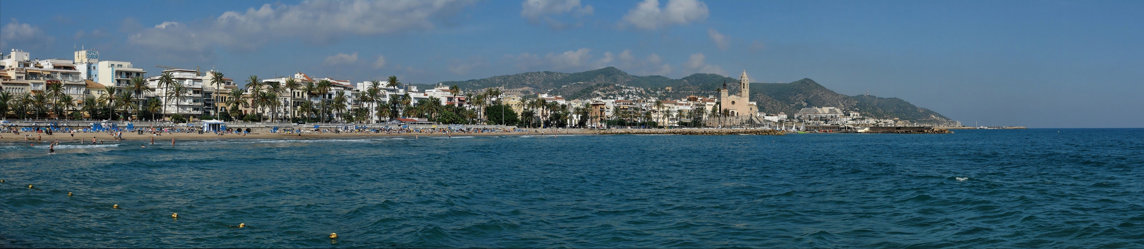 Panoramic view of Sitges from the breakwater