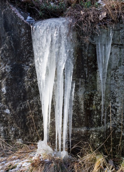 Icicles on a rock face