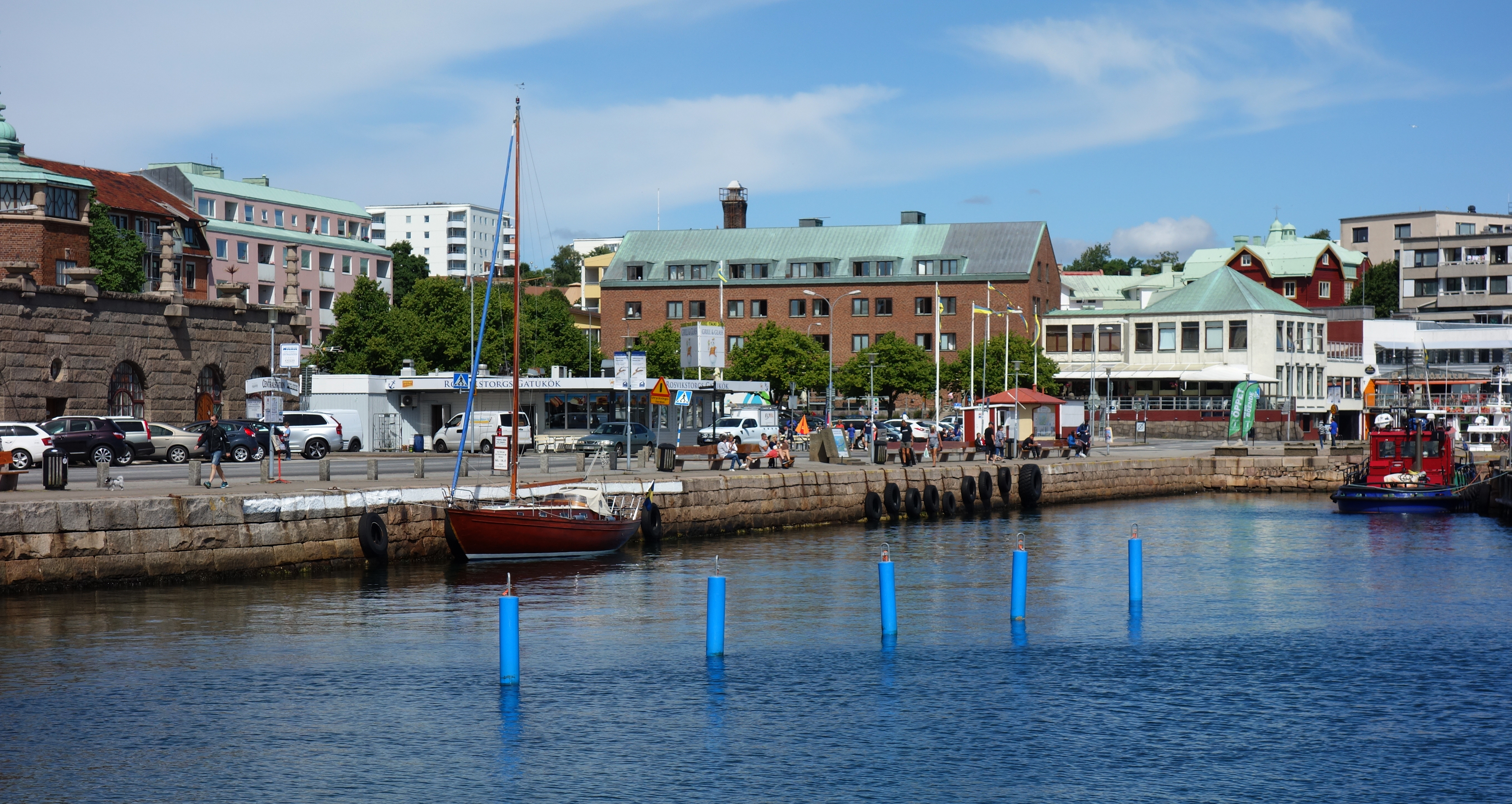 South harbor Lysekil with four blue buoys