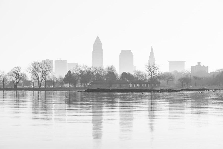 Cleveland skyline b&w