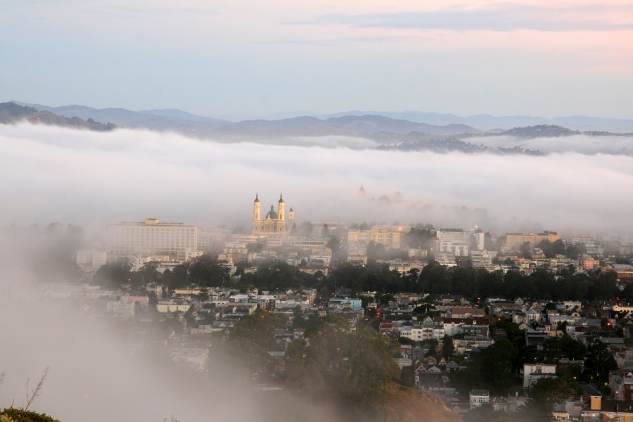 Early morning fog over San Francisco and Golden Gate Bridge