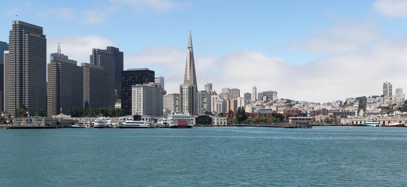 San Francisco and its Transamerica Pyramid as seen from the Bay