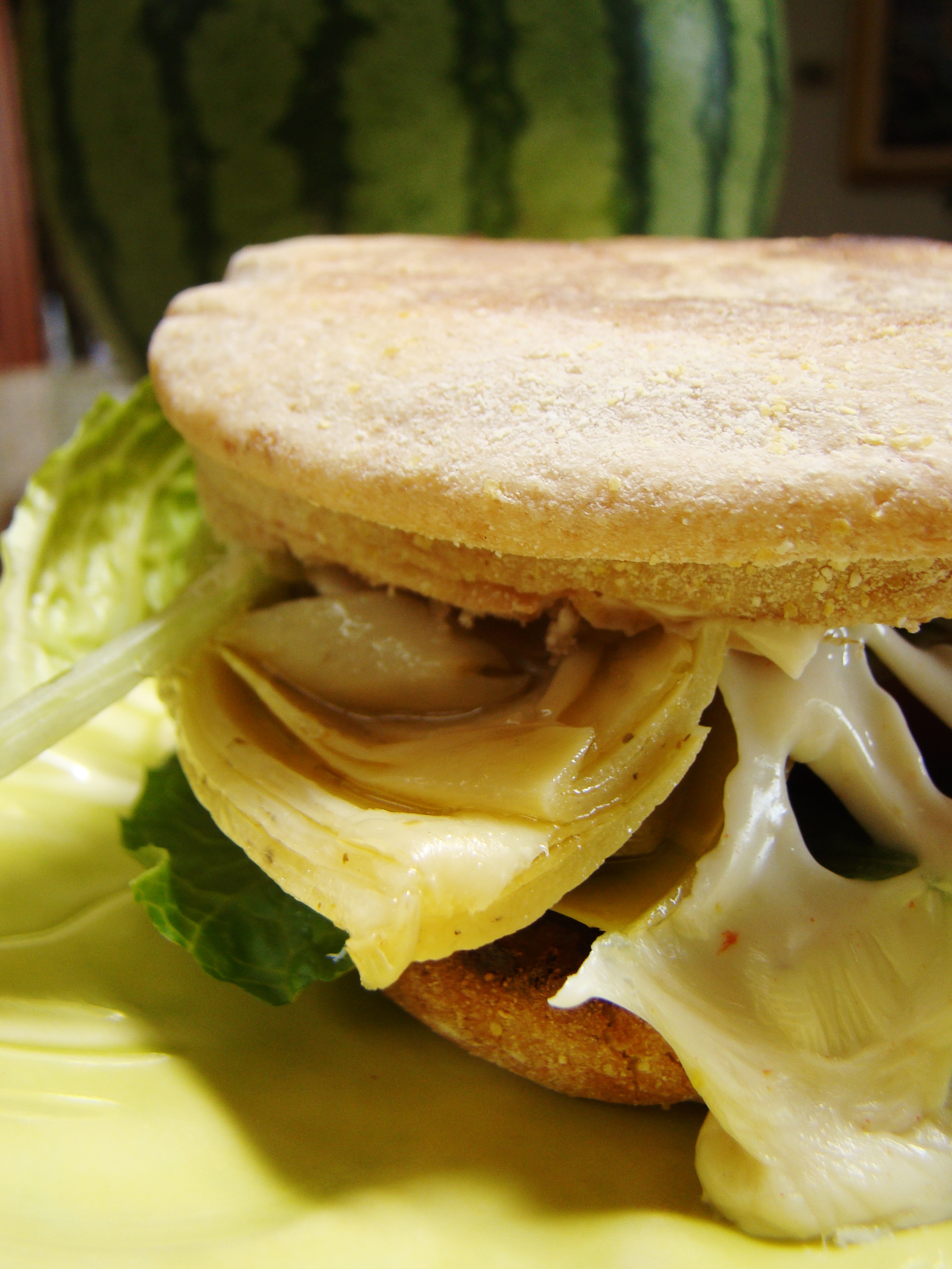 Artichoke, Tomato, and Romaine on Homemade English Muffins (4610035898)