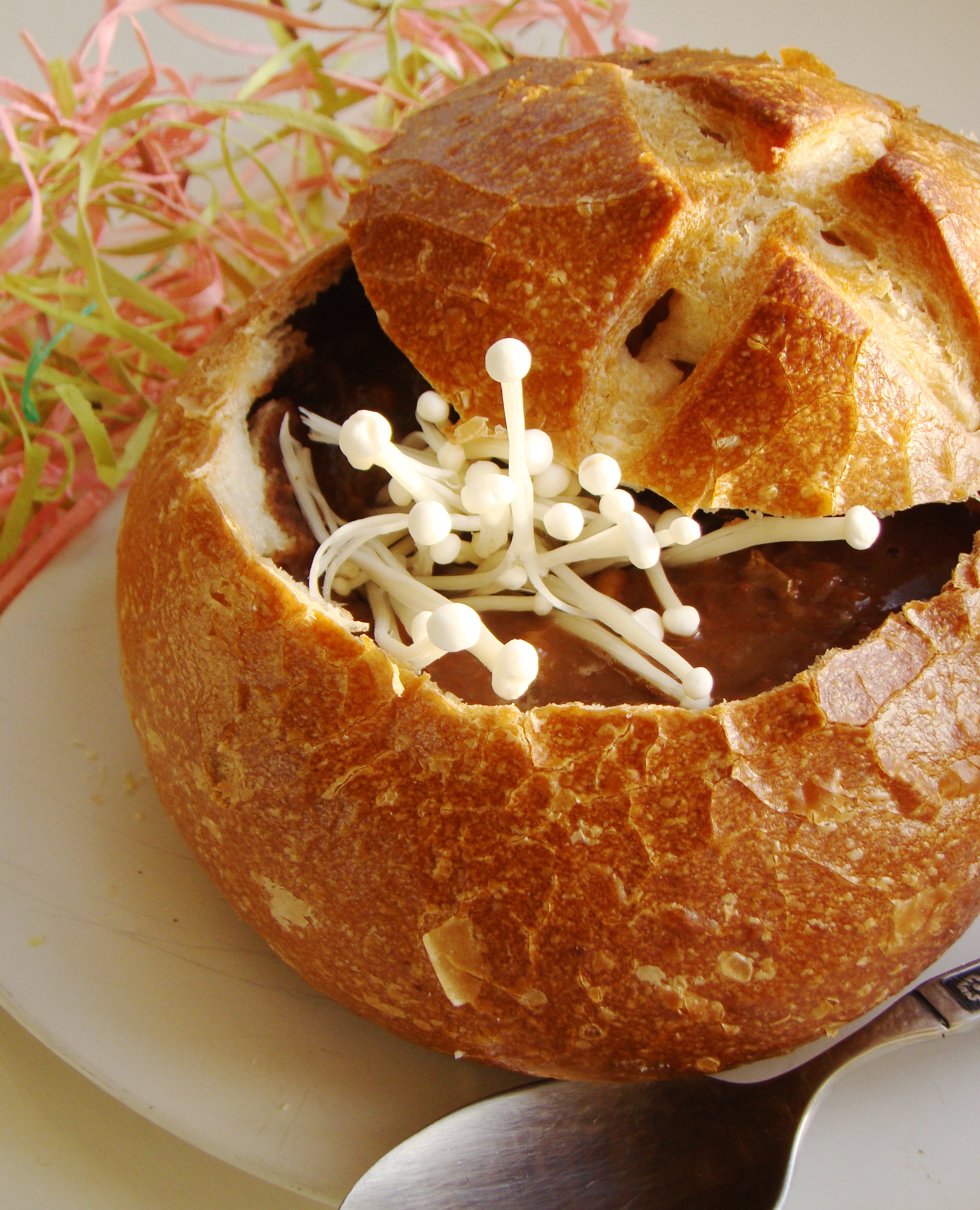 Black Bean Vegetable Soup in Sourdough Bowl (4466319394)