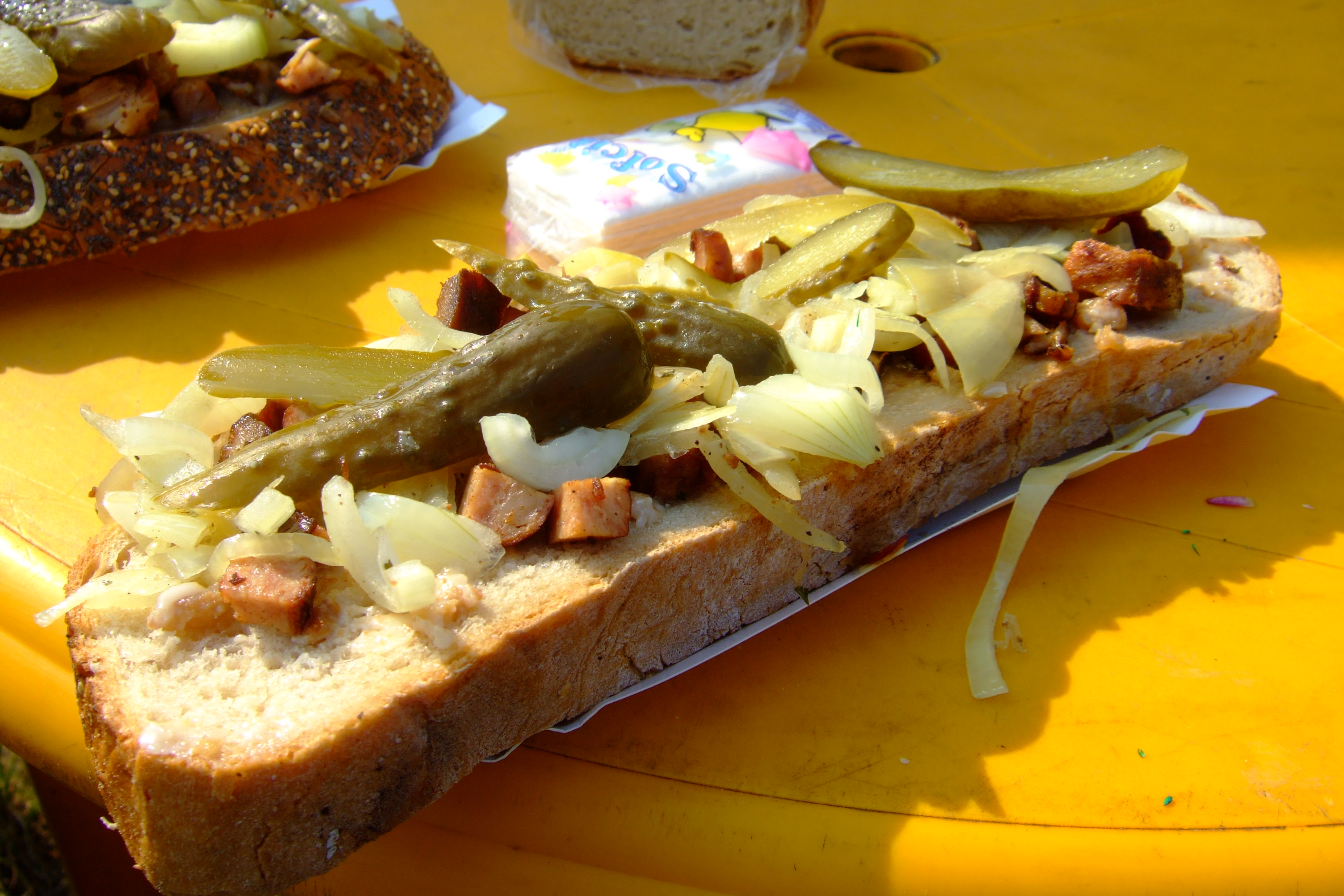Bread slice with lard