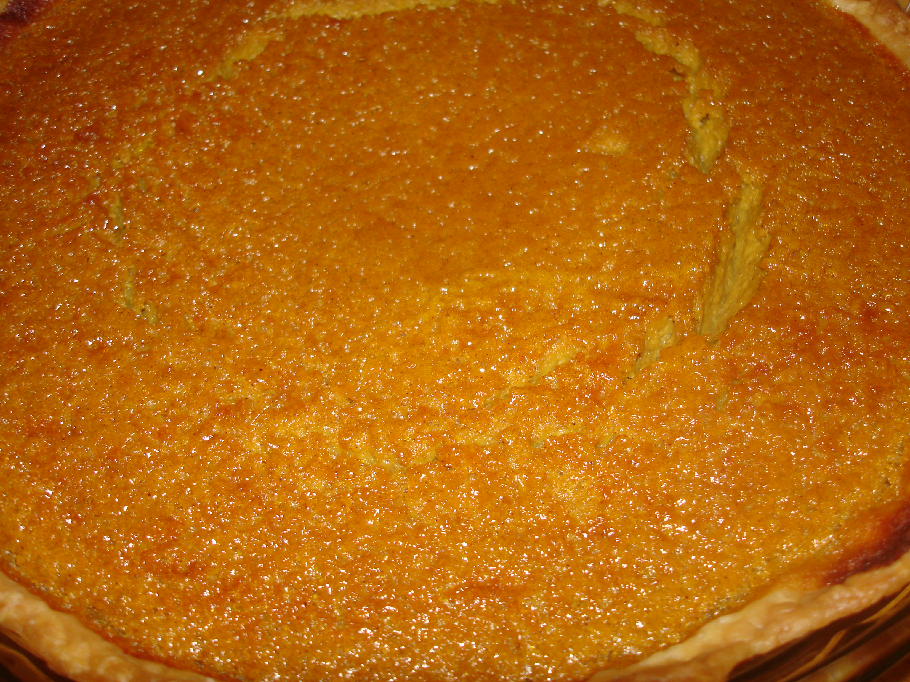 Homemade Pumpkin pie, cracked surface, November 2009