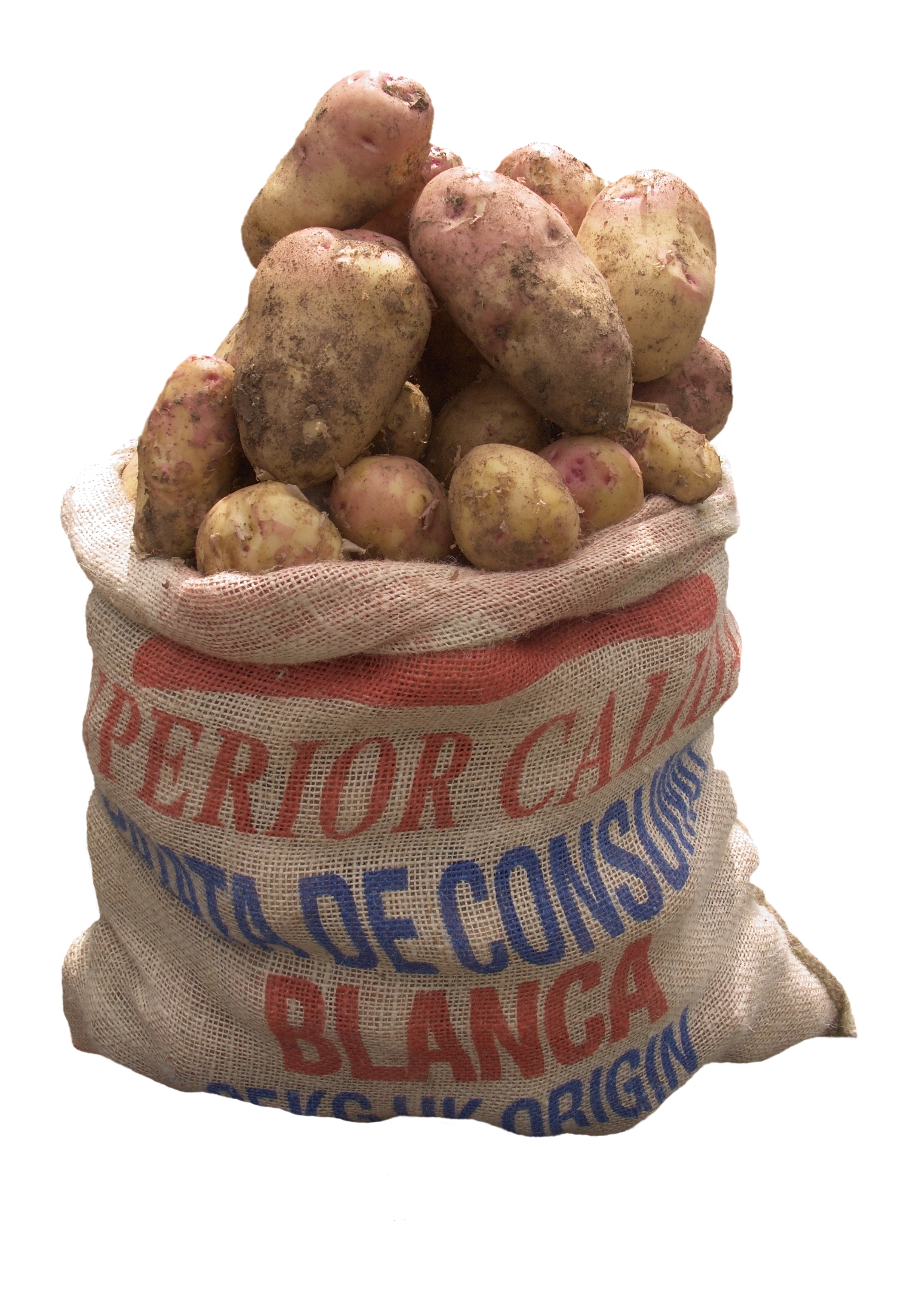 Kartoffeln im Sack freigestellt