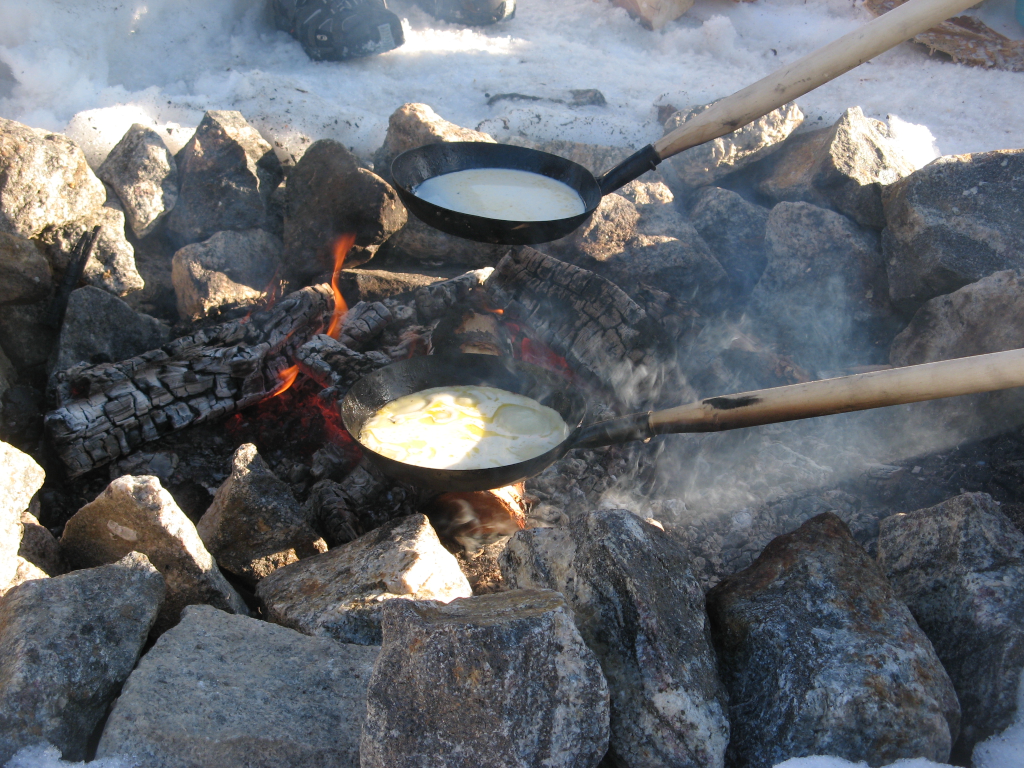 Pancakes outdoors Finland in winter