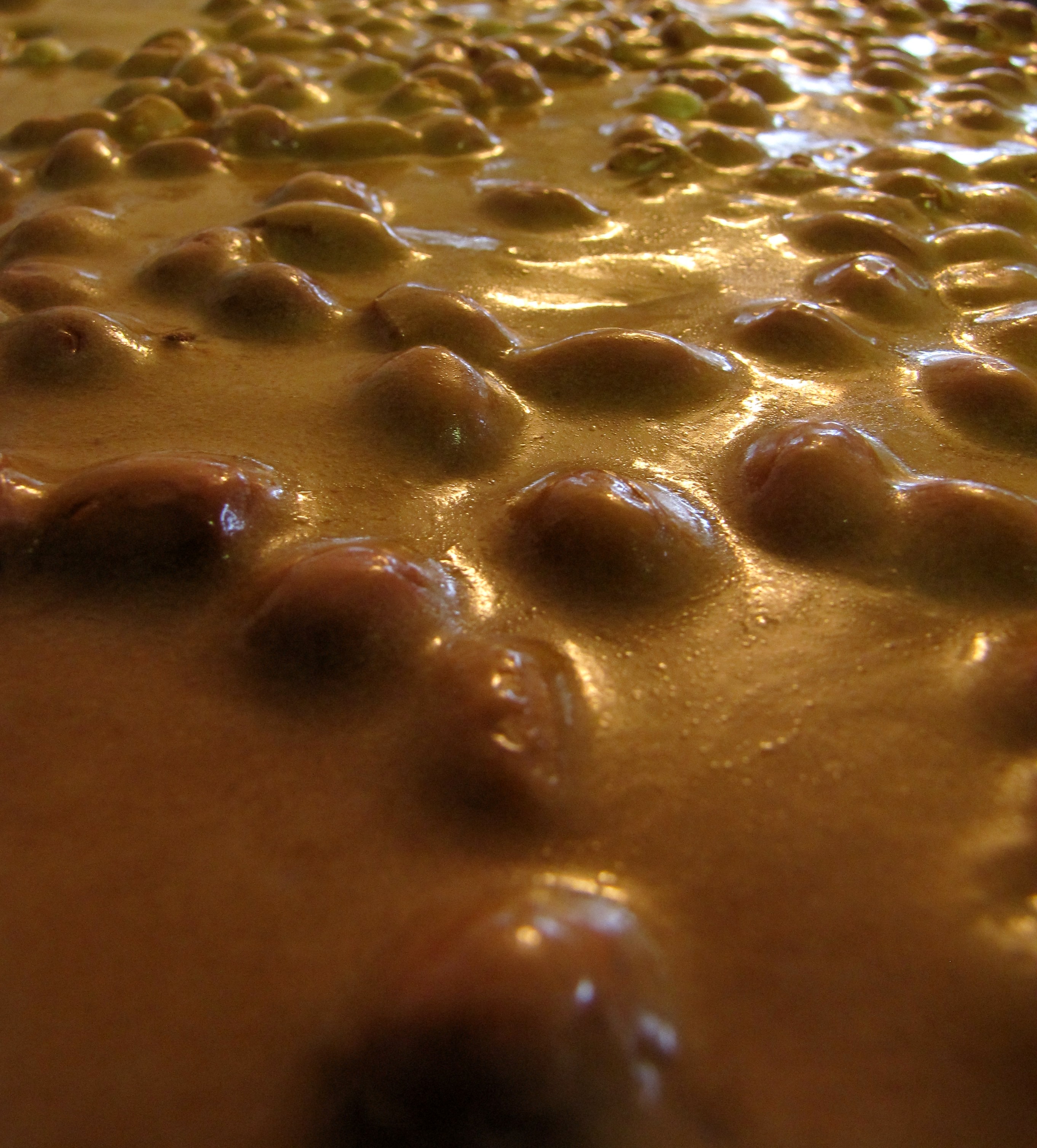Peanut brittle surface softly reflecting light