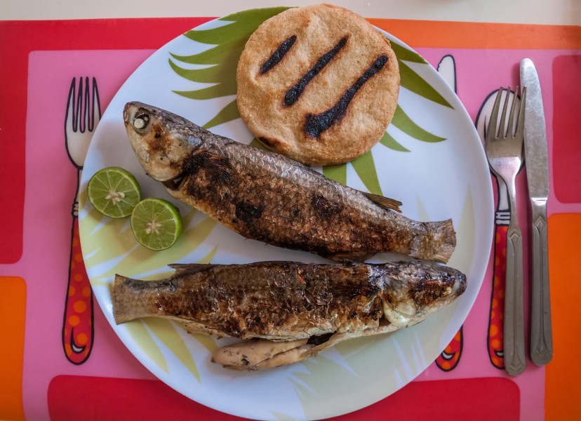 Pescado Lisa con Arepa, Comida Margariteña