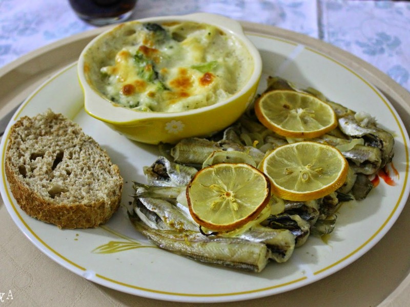 Petits merlans cuits au citron et tian de courgettes