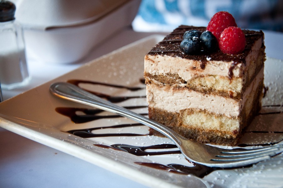 Tiramisu with blueberries and raspberries, July 2011