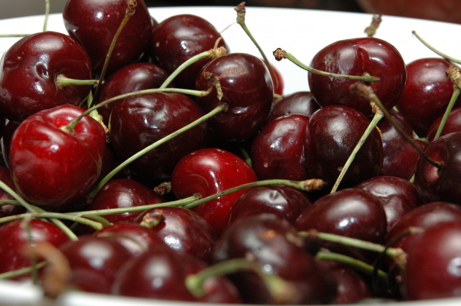 A bowl of red cherries