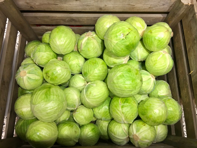 Grocery store Tønsberg Norway cabbage hodekål i trekasse 2017-09-20 03