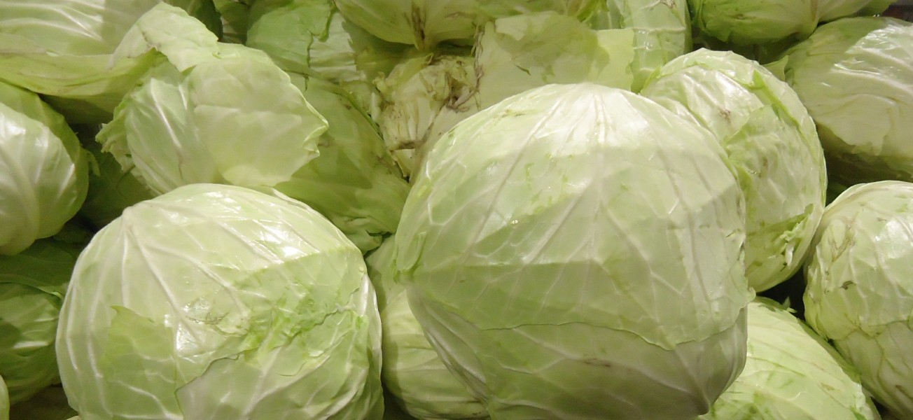 White cabbages at Asian supermarket in New Jersey