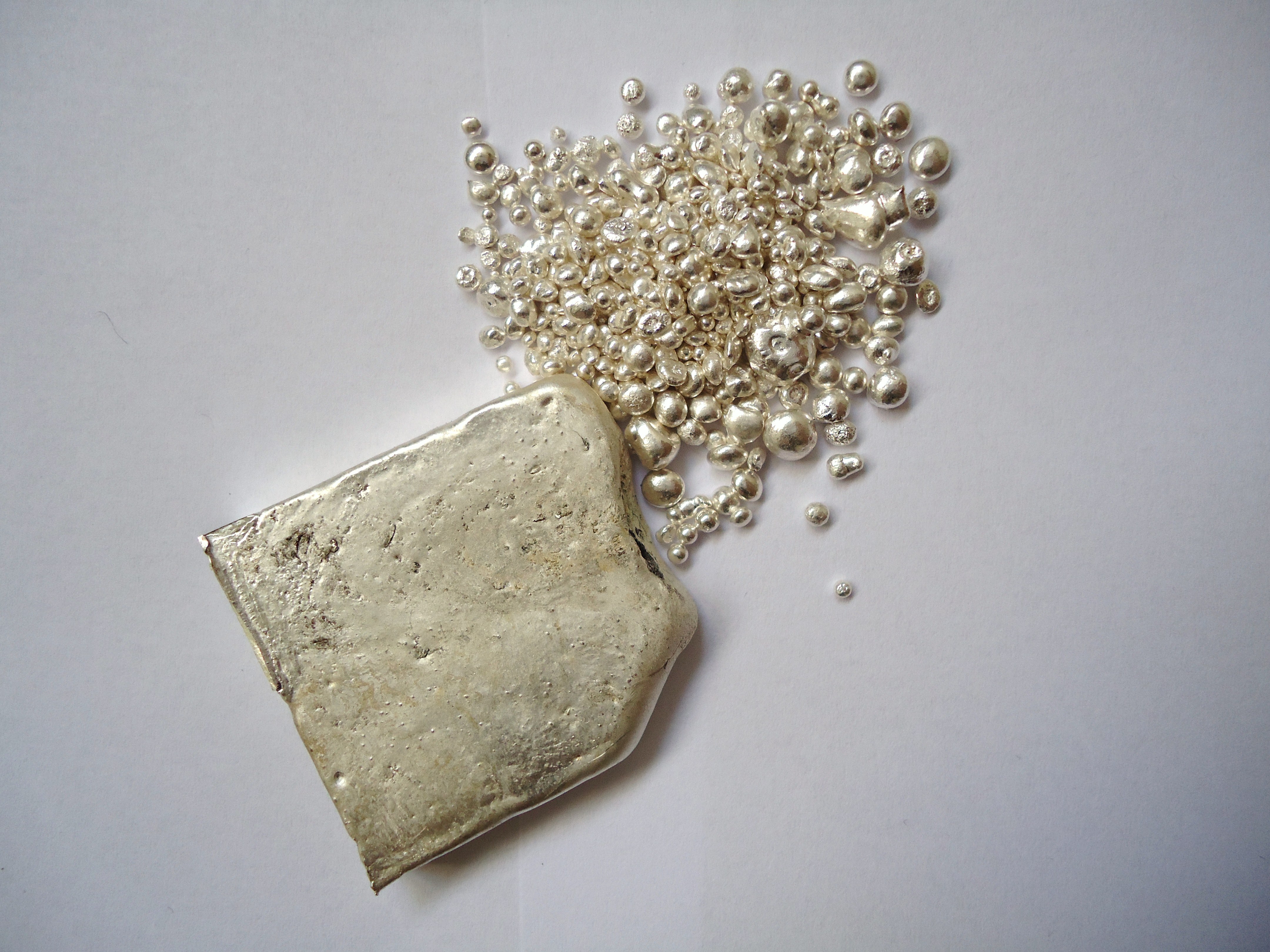 Silver ingot and granules