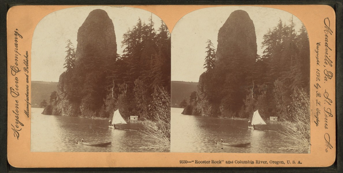 'Rooster Rock' and Columbia River, Oregon, from Robert N. Dennis collection of stereoscopic views