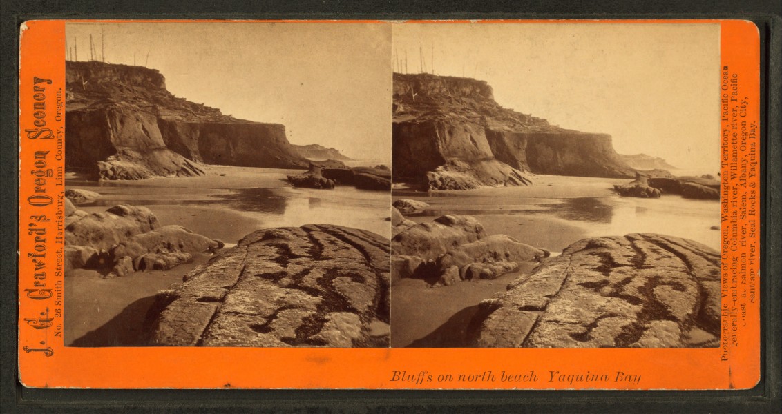 Bluffs on north beach, Yaquina bay, by J. G. Crawford
