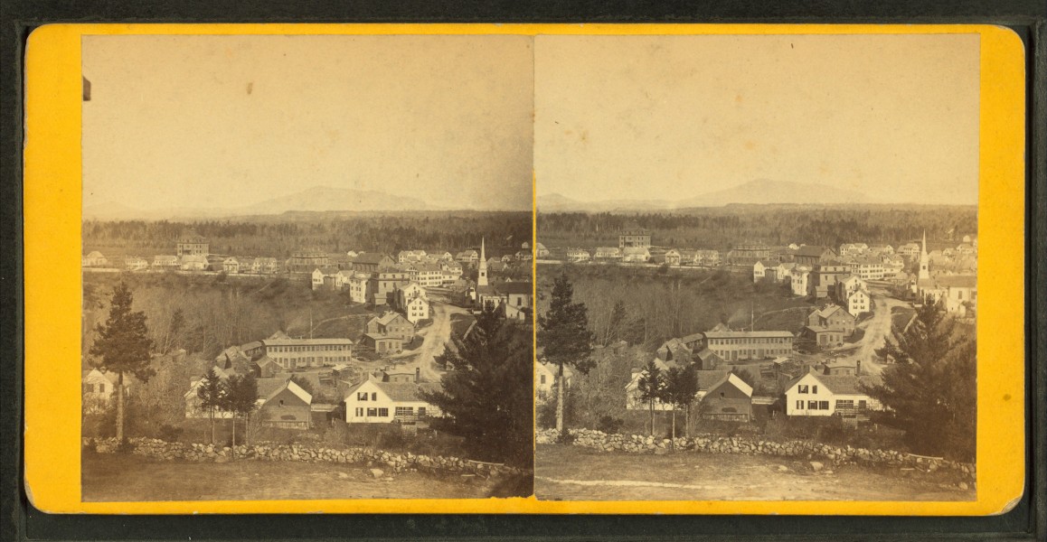 General view of Winchendon, stone fence in foreground, from Robert N. Dennis collection of stereoscopic views