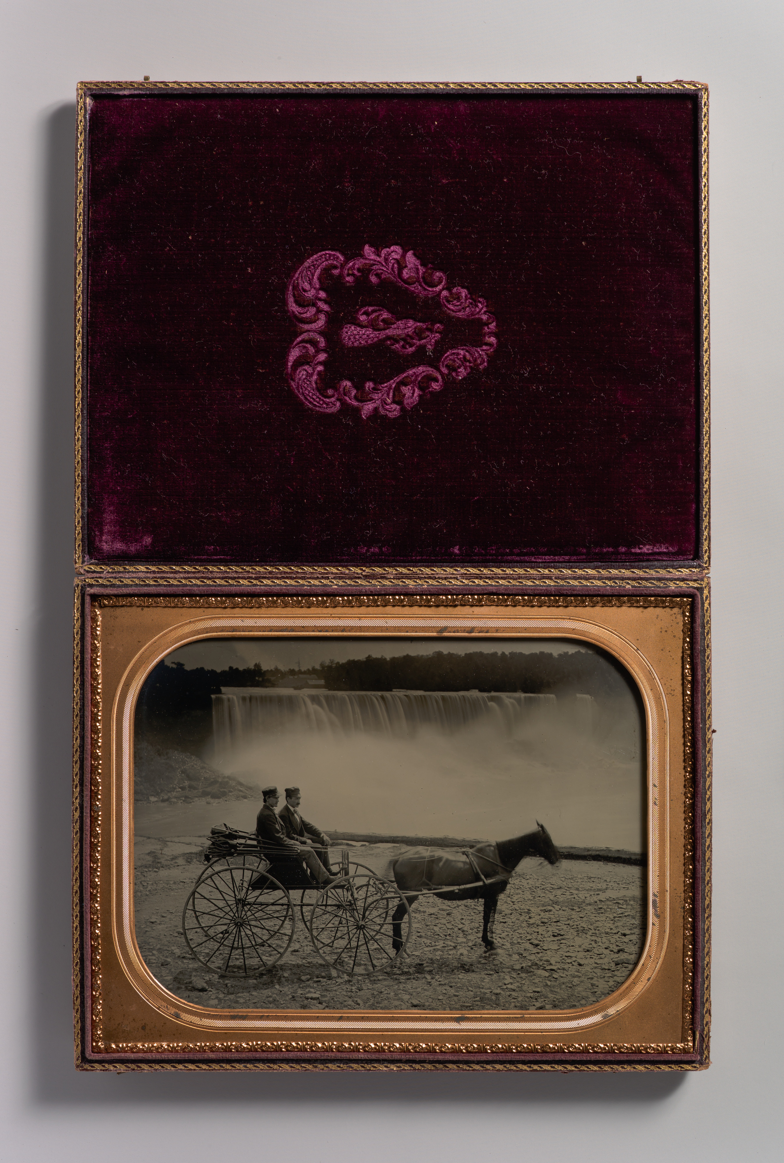 -Two Men Seated in a Horse-Drawn Carriage in Front of Niagara Falls- MET DP700286