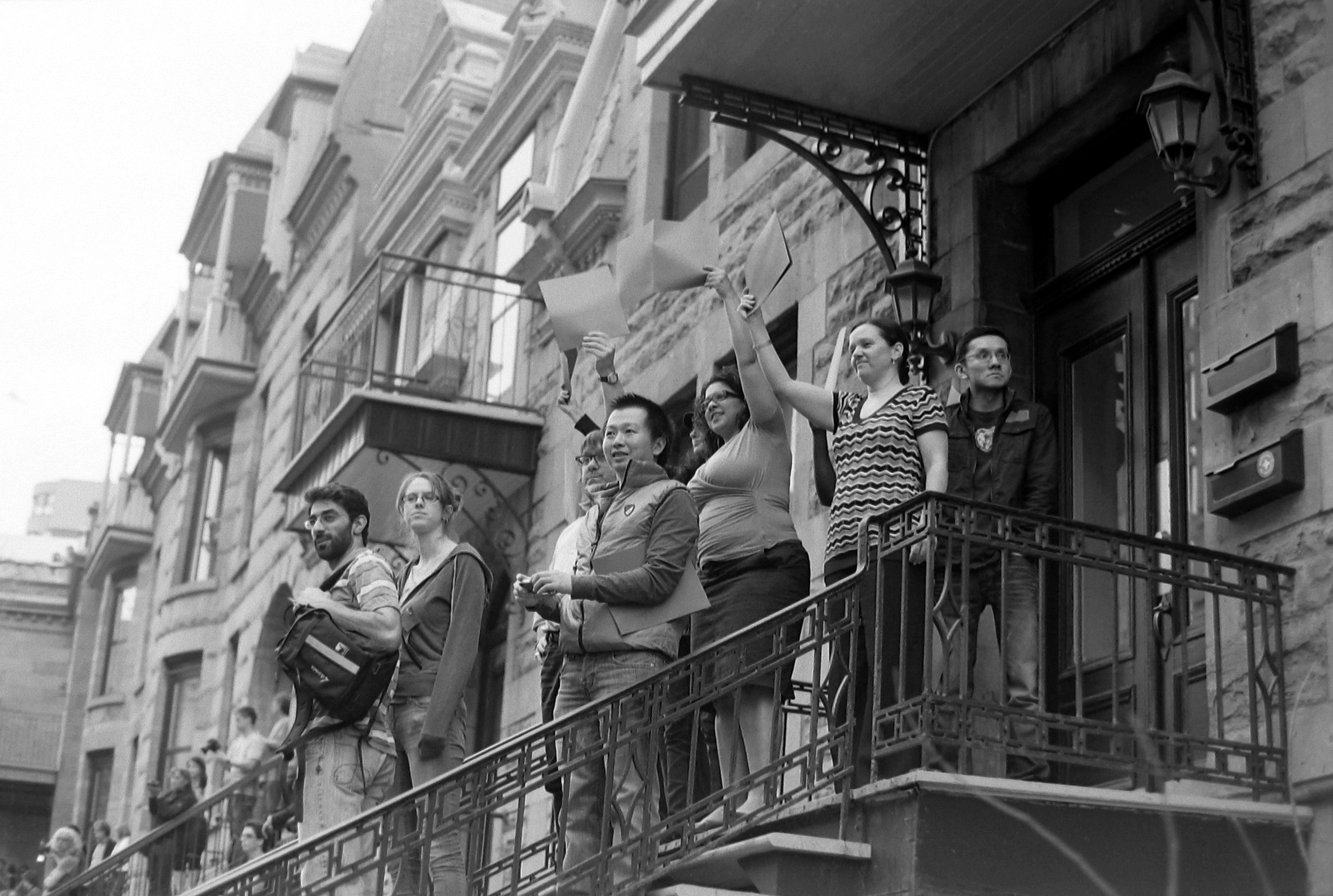 Cheers from the balcony (student protests in Montreal, Quebec, Canada)