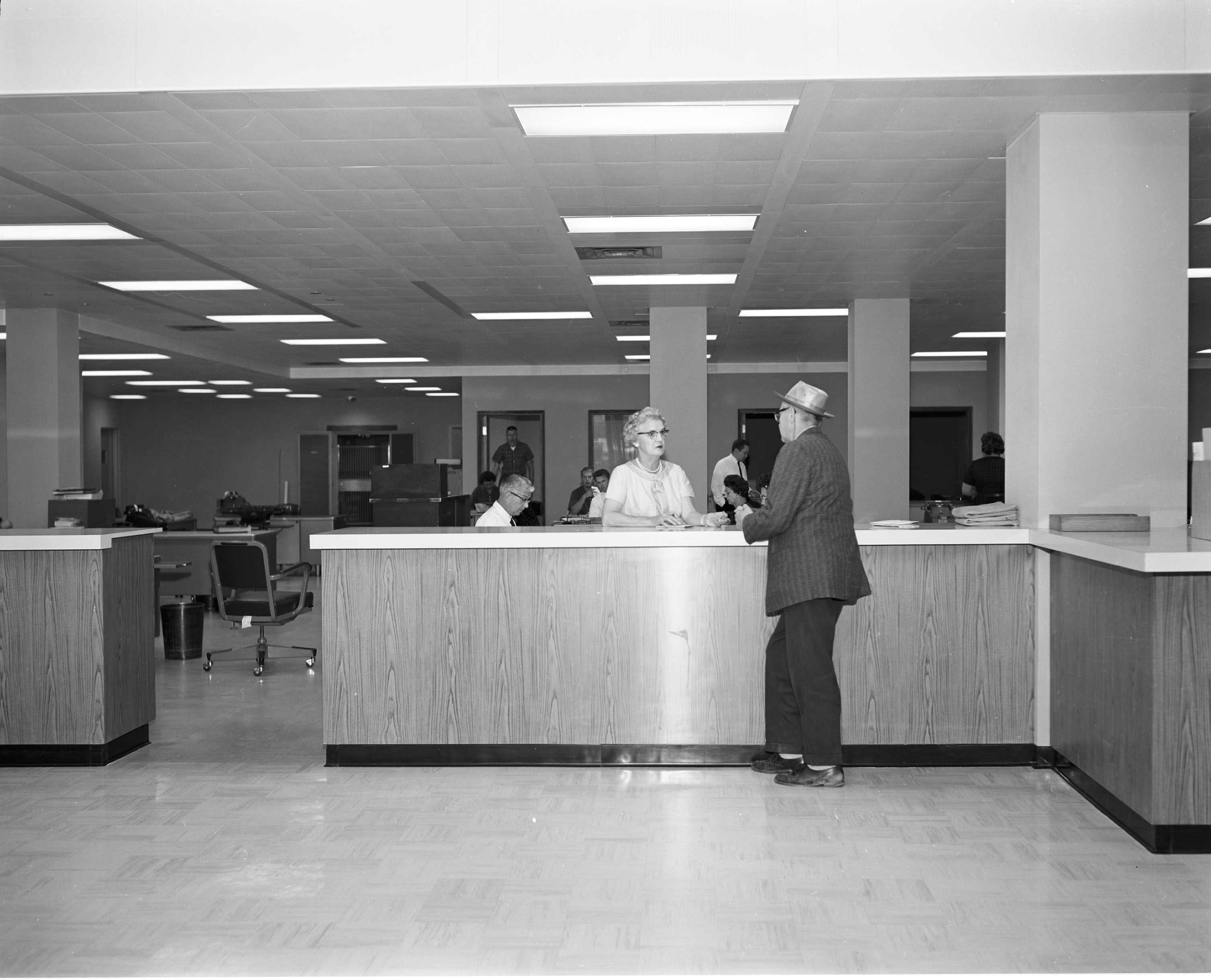 Customer service counter in Seattle Municipal Building, 1962