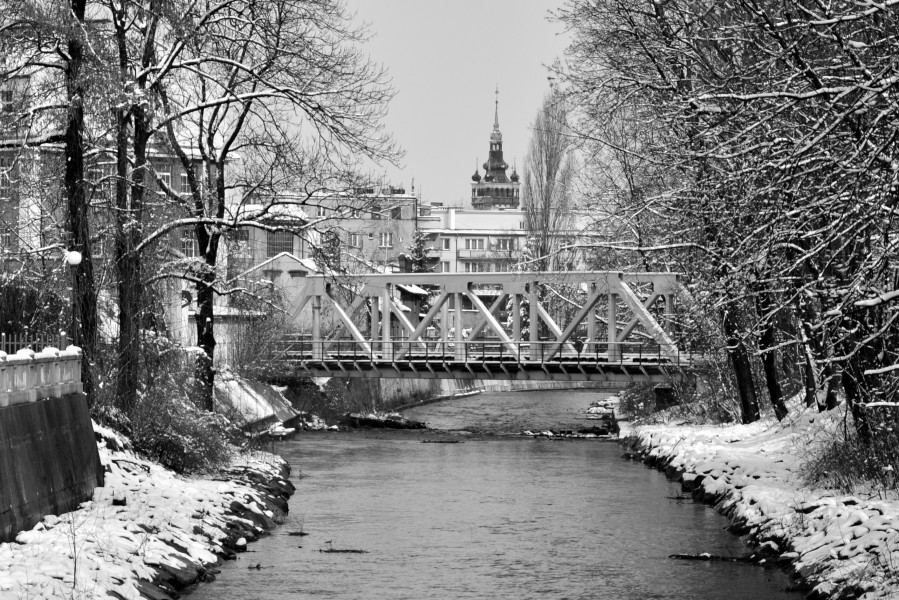 02016 0368 02016 Eisenbahnbrücke über die Bialka, ehe die Sempolowskiej-Straße in Bielsko-Biala
