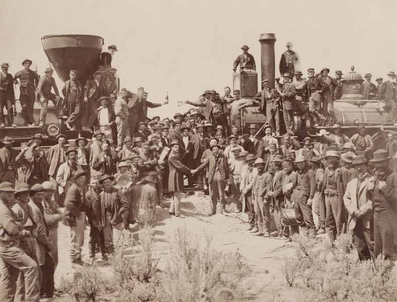 East and West Shaking hands at the laying of last rail Union Pacific Railroad - Restoration