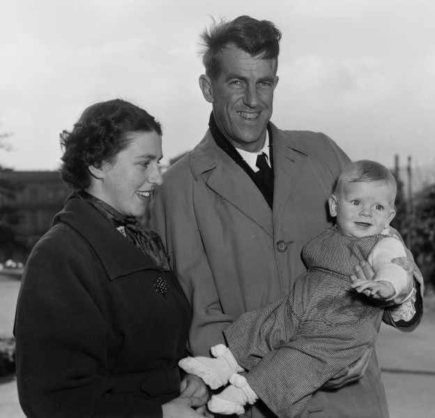 Sir Edmund and Lady Louise Hillary with their son Peter, 1955