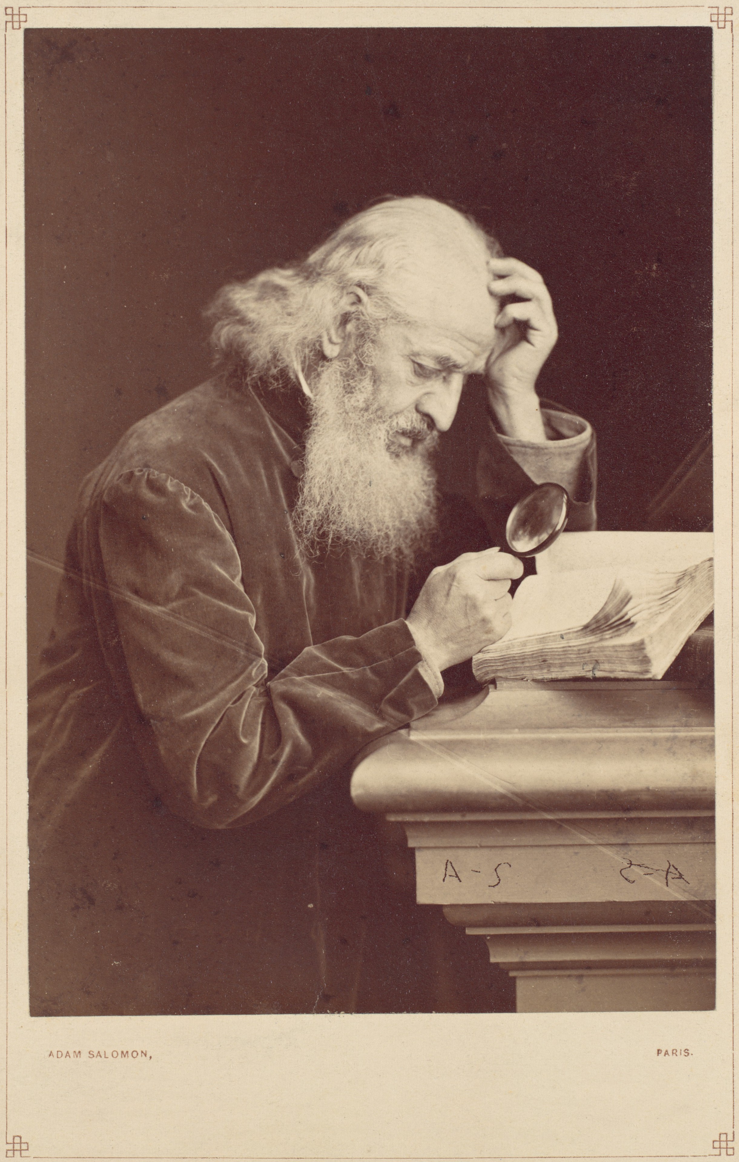 -Bearded Man with Magnifying Glass Examining a Manuscript- MET DP111349