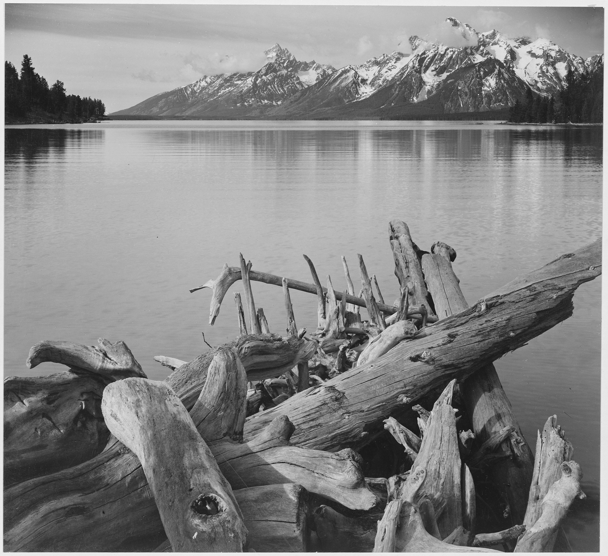 (Jackson Lake in foreground, with Teton Range in background, view looking southwest from north end of the lake.), Grand - NARA - 519909
