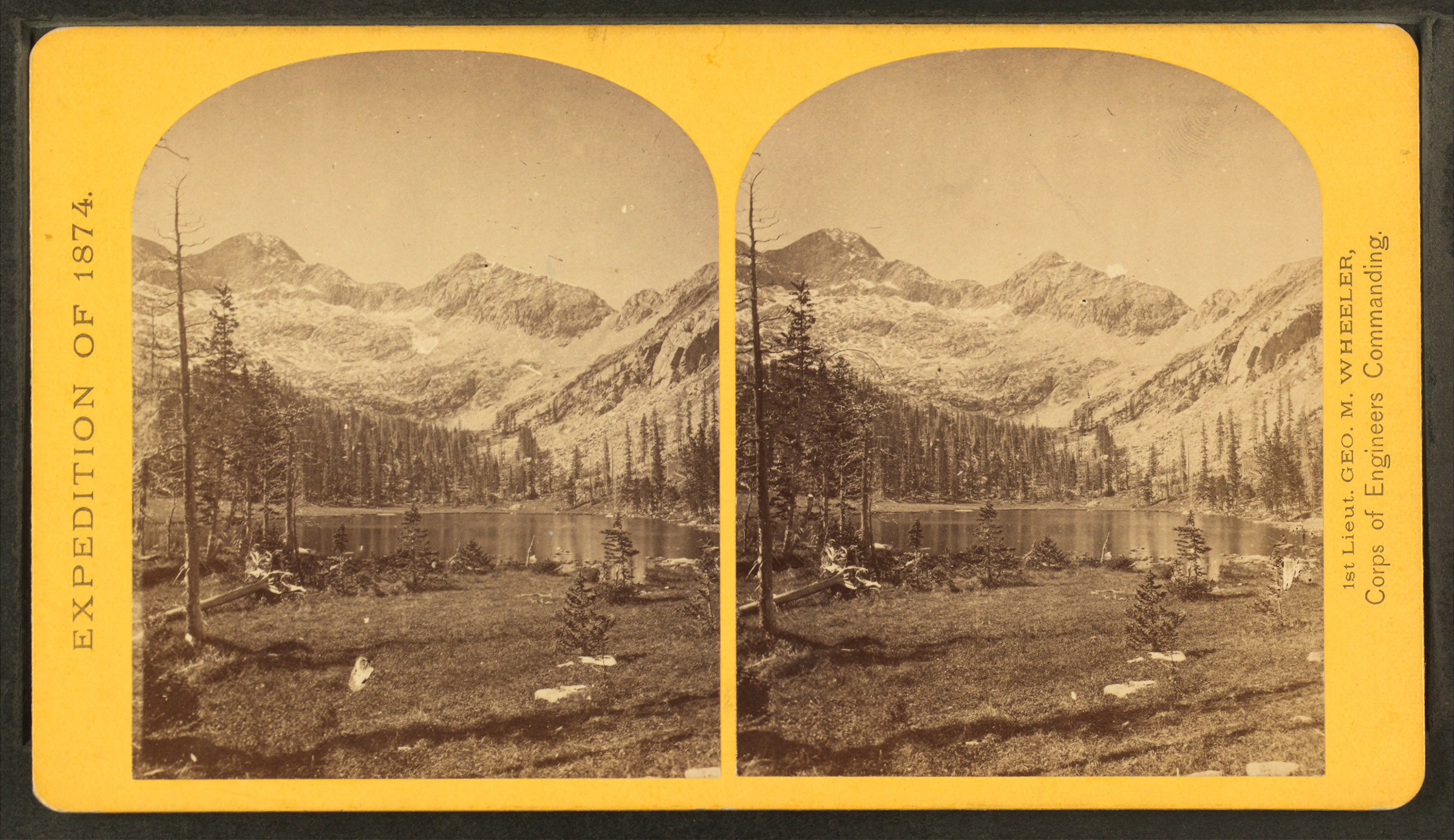 Alpine Lake, in the Cerro Blanco Mountains, Colorado. One of a group of ten lakes at the main head of Ute Creek. 11,000 feet above sea-level, Cerro Blanco Peak rises 14,269 feet above the sea, lying to t..., by O’Sullivan, Timothy H., 1840-1882