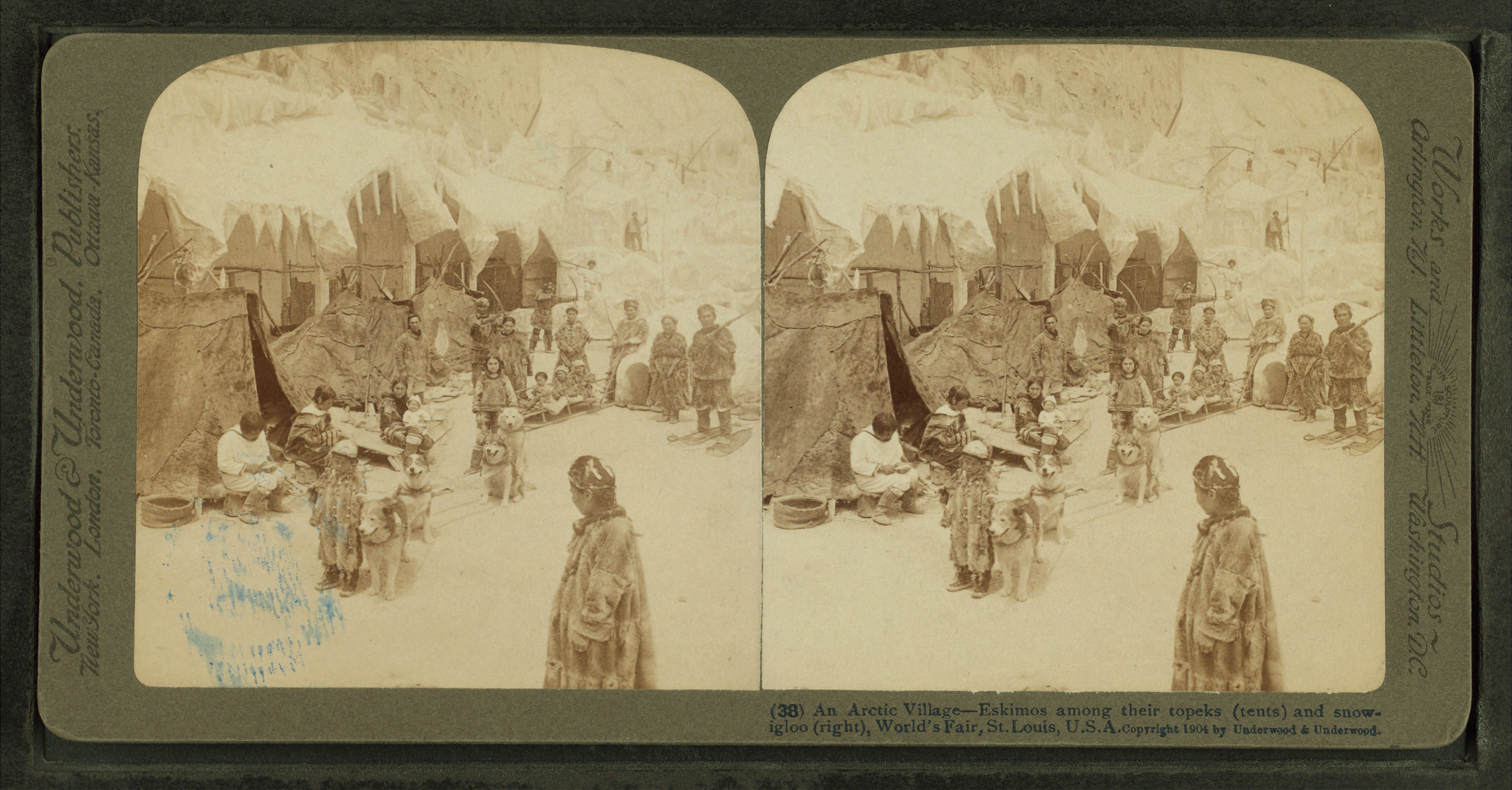 An Arctic Village-Eskimos among, their topeks (tents) and snow, igloo (right), St. Louis, from Robert N. Dennis collection of stereoscopic views 2