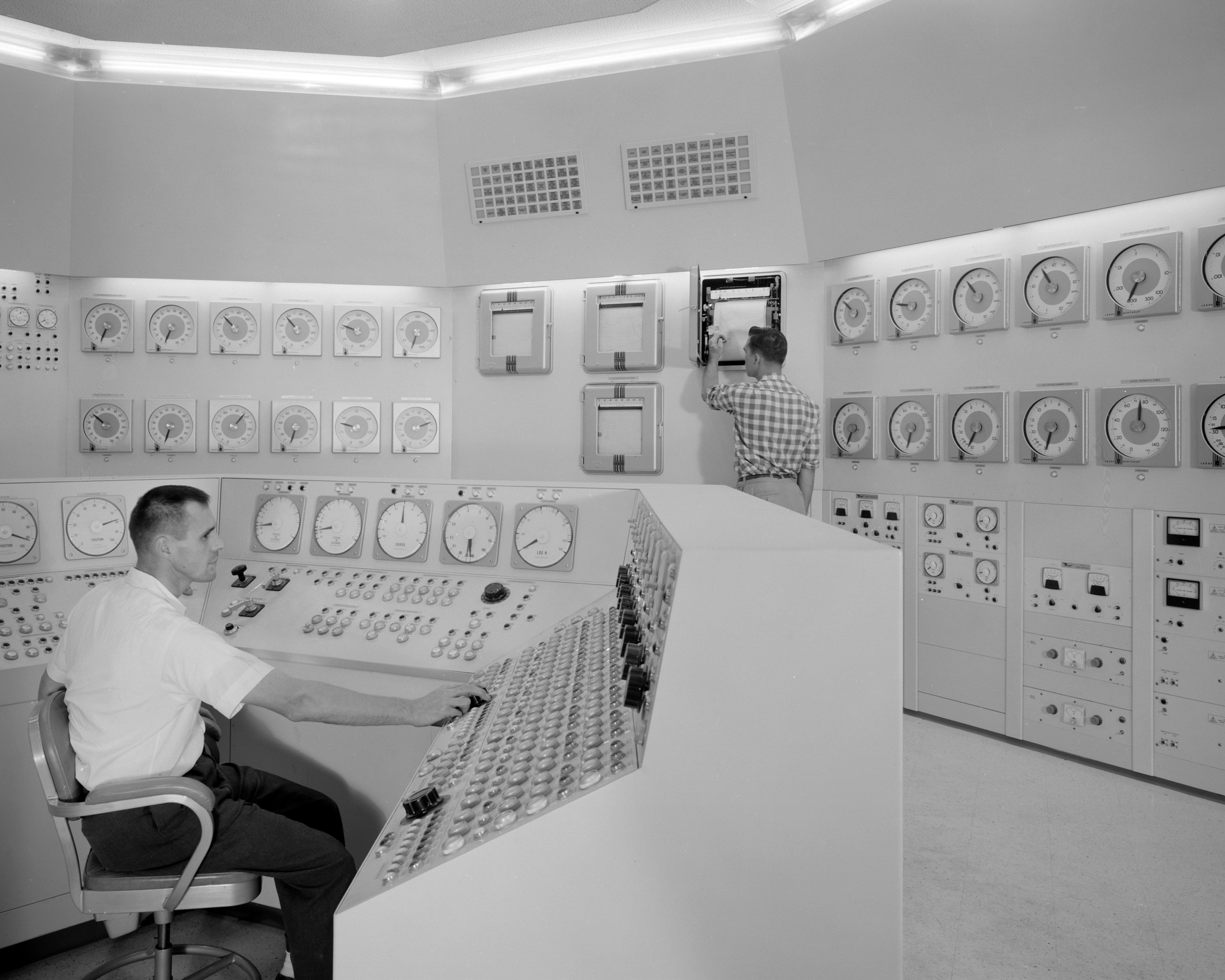 Bill Fecych and Don Johnson in control room in 1959. (9465040235)