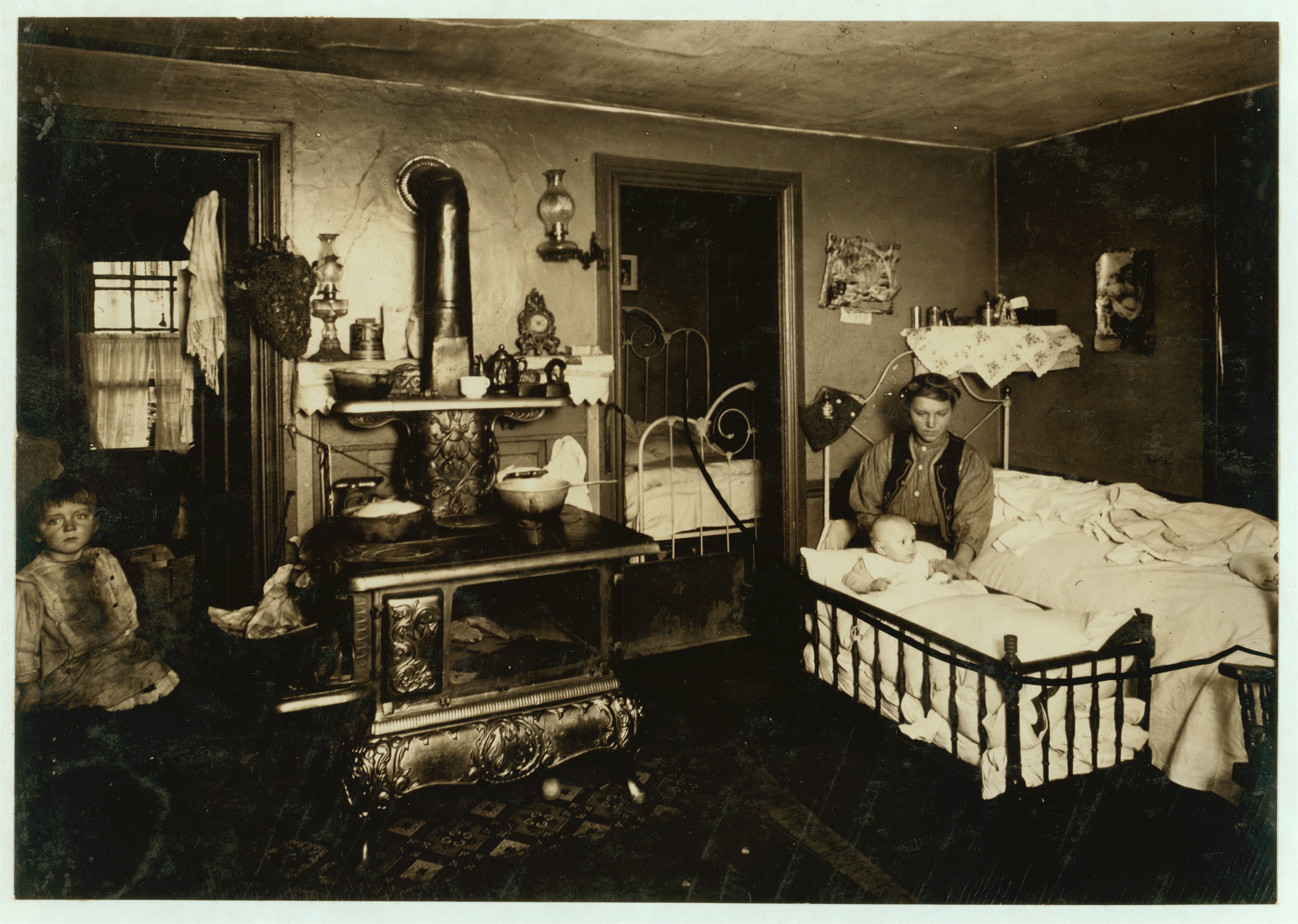 Overcrowded home of workers in cotton mill