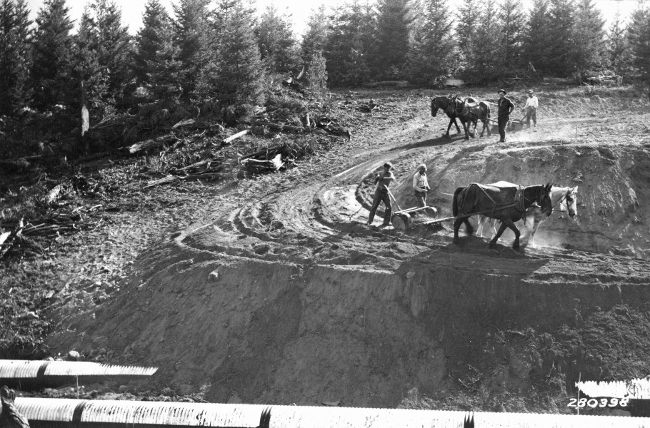 CCC crew using horse teams for road construction, Gifford Pinchot National Forest, Washington (3254487160)